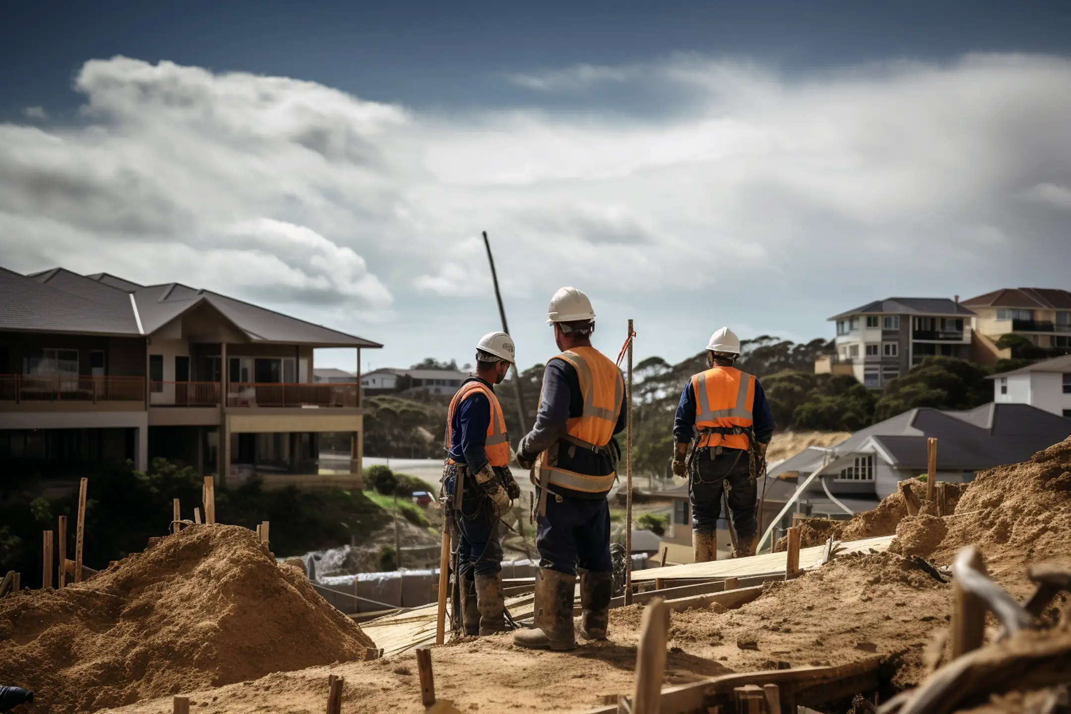workers on residential construction site in Australia