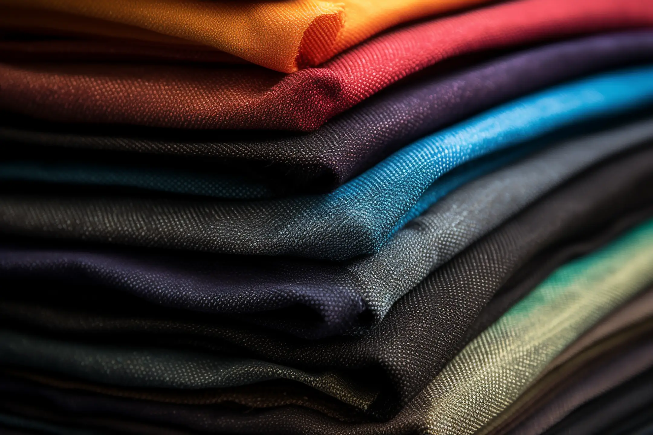 Photograph Macro Shot Stack of Different Fabrics in Various Colours