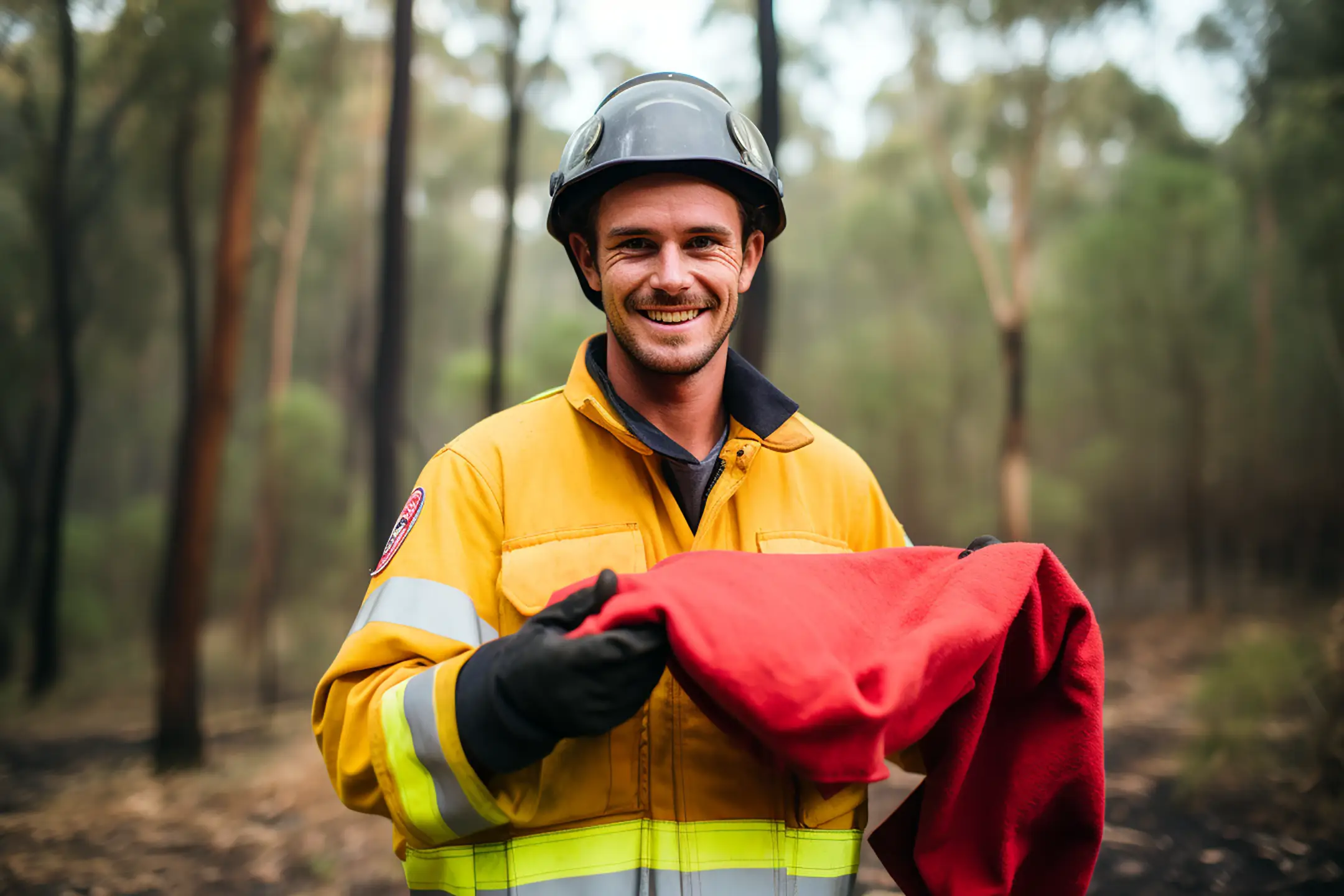 Australian Rural Fire Fighter Holding Colan Blanket