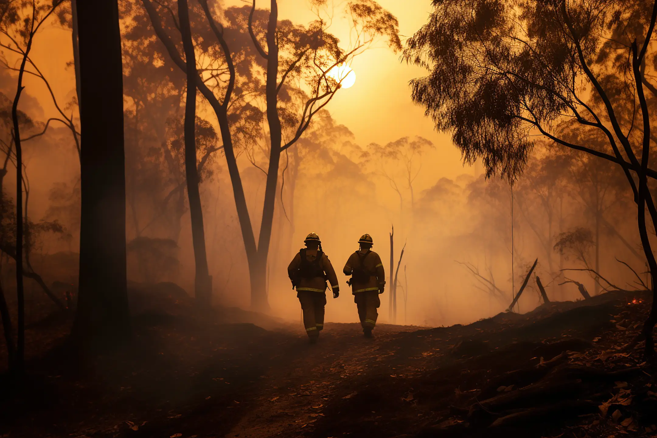 Photograph Long Shot Two Australian Rural Fire Fighters